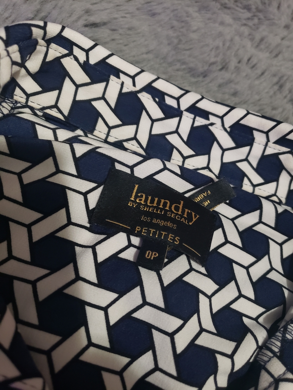 Laundry by Shelli Segal Navy and White Geometric Petite Pants